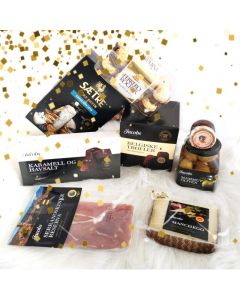 Black and gold gift basket